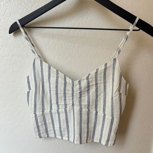 Fitted A&F crop top - Blue and White Strips - Size Small